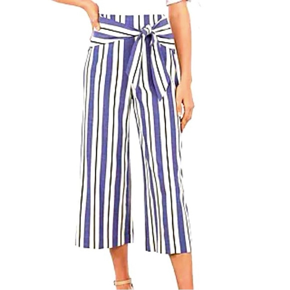 Express Cropped Culottes Pants Stripes High Rise Wide Leg Size 6 Knot Front